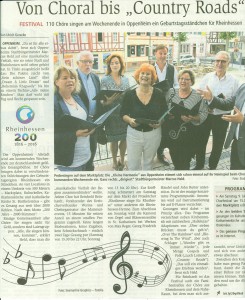 Großes Chorfestival in Oppenheim, 200 Jahre Rheinhessen - CHORisma ist dabei